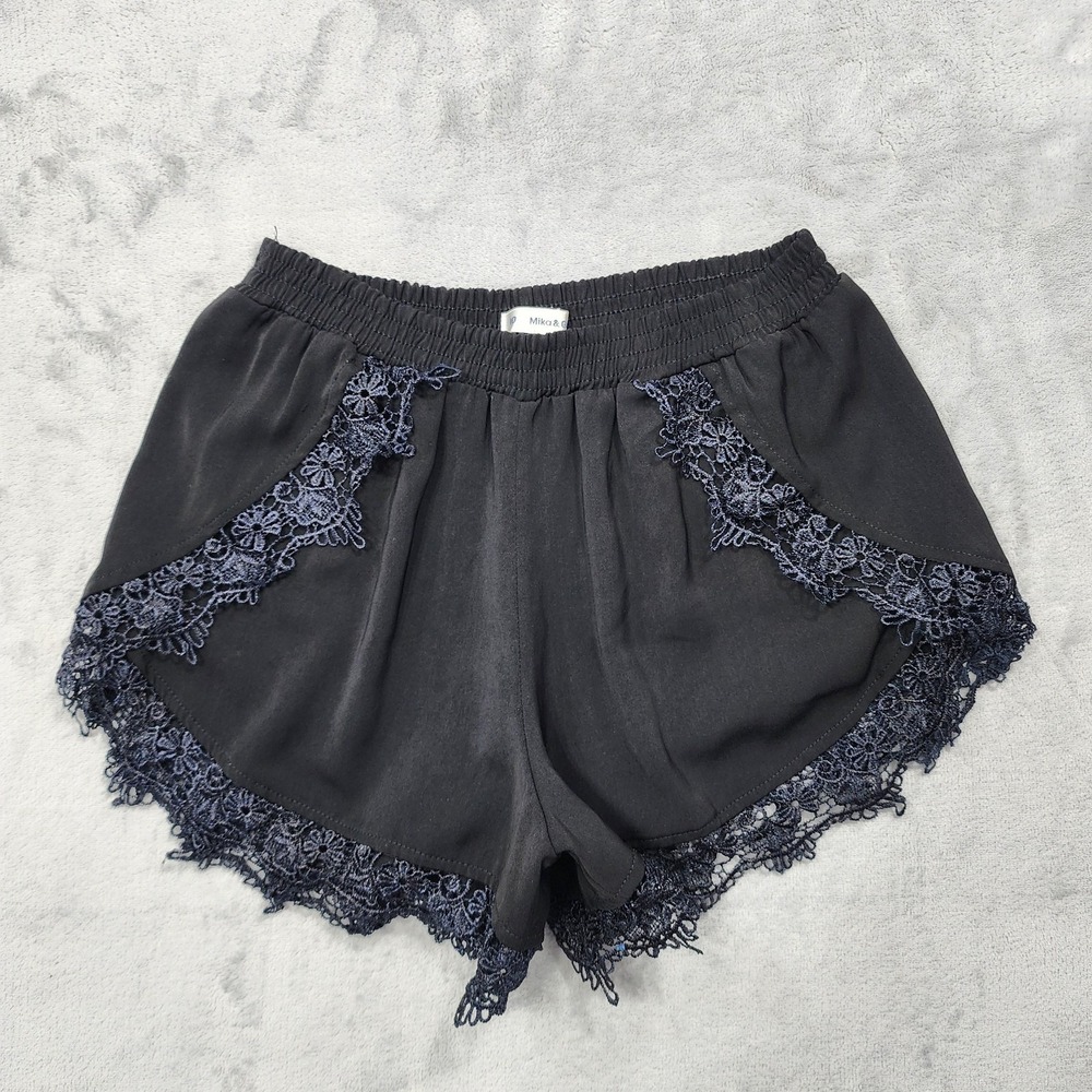 Mika & Gala Shorts Womens 10 Black Lace Trim Elastic Waist Hot Pants Casual
